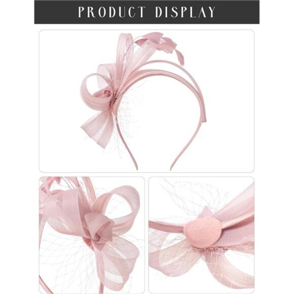 Fascinators Headband with Feather, Pink main image 4